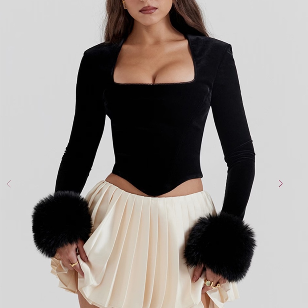 House of CB Black Catriona Velvet Corset with Fur Cuffs (worn only once!)